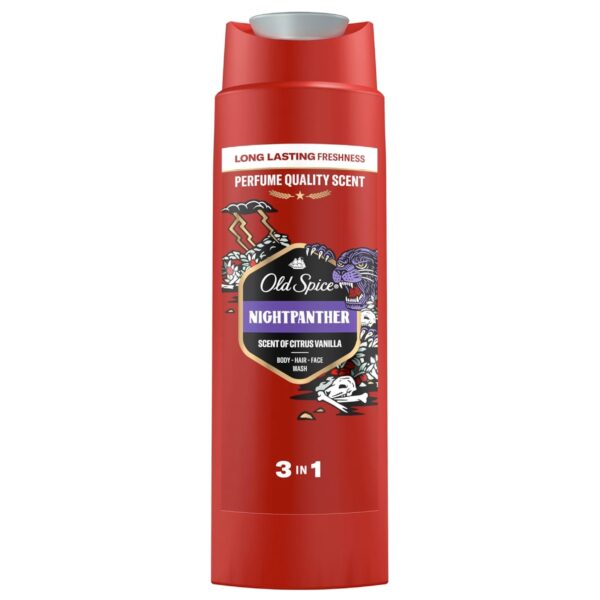 شامپو سه کاره سر، بدن و صورت اولد اسپایس مدل Night Panther با رایحه مرکبات و وانیل 400ml Old Spice Night Panther 3 in 1 Wash