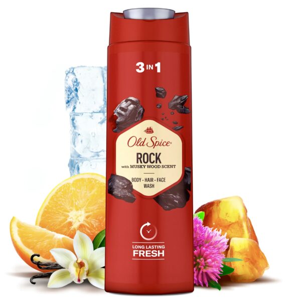 شامپو سه کاره سر، بدن و صورت اولد اسپایس مدل rock با رایحه چوب و کهربا 400ml Old Spice rock Hair & Body Wash