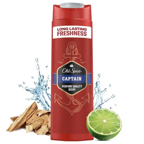 شامپو سه کاره سر، بدن و صورت اولد اسپایس مدل Captain با رایحه چوبی و مرکباتی400ml Old Spice Captain Hair & Body Wash