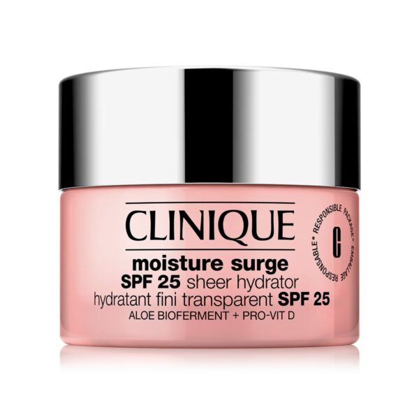 آبرسان مویسچر سرج کلینیک spf۲۵ با تکنولوژی فرم دهی به چهره + پرو ویتامین D  حجم 30ml CLINIQUE MOISTURE SURGE SPF 25 SHEER HYDRATOR ALOE BIOFERMENT+PRO_VIT D