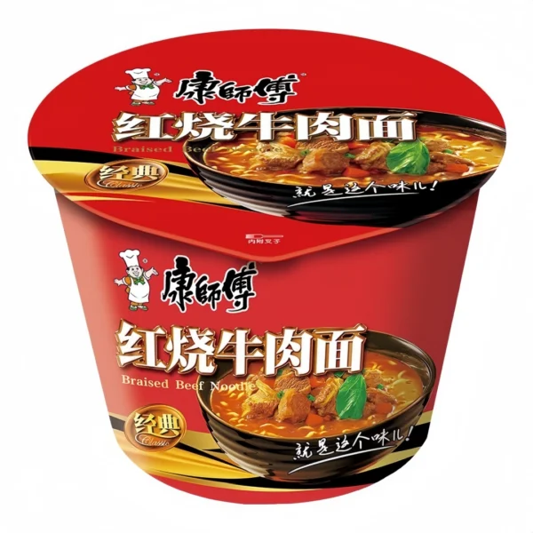 نودل چینی با طعم گوشت گاو کلاسیک کاسه ای برند 130g KANG SHI FU