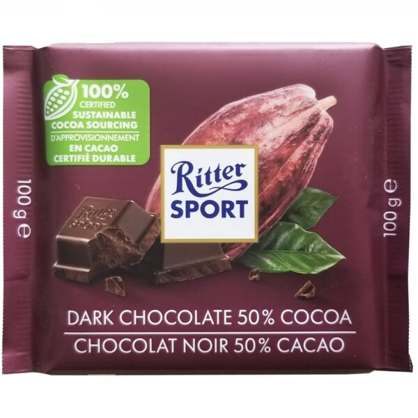 شکلات ریتر اسپرت المانی مدل شکلات تلخ 50% 100g RITTER SPORT