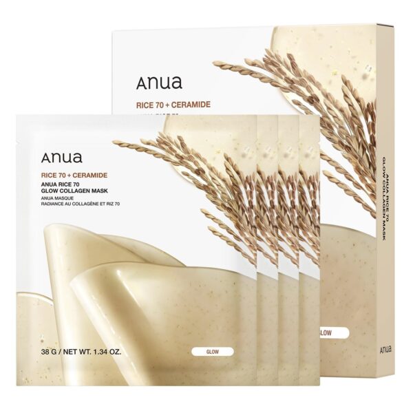 ماسک ورقه ای برنج و کلاژن آنوا مرطوب کننده و درخشان کننده پوست Anua Rice 70 Glow Collagen Mask