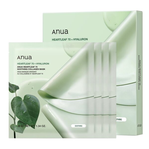 پک 4 عددی ماسک تسکین دهنده و آبرسان آنوا Anua Heartleaf 70 soothing collagen mask