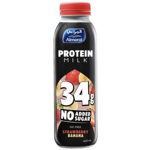 شیک پروتئین توت‌فرنگی و موز بدون شکر و چربی المراعی 400ml