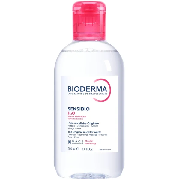 محلول میسلارواتر پاک کننده آرایش بایودرما مدل سنسی بیو 250ml H2O